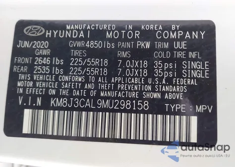 2021 Hyundai Tucson Ultimate из США, поврежденный, VIN KM8J3CAL9MU298158